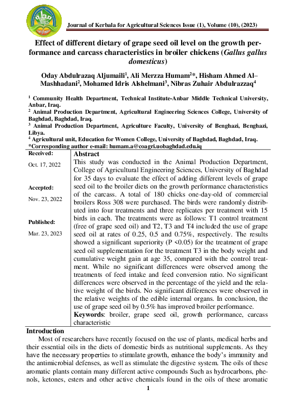 (PDF) Effect of different dietary of grape seed oil level on the growth ...