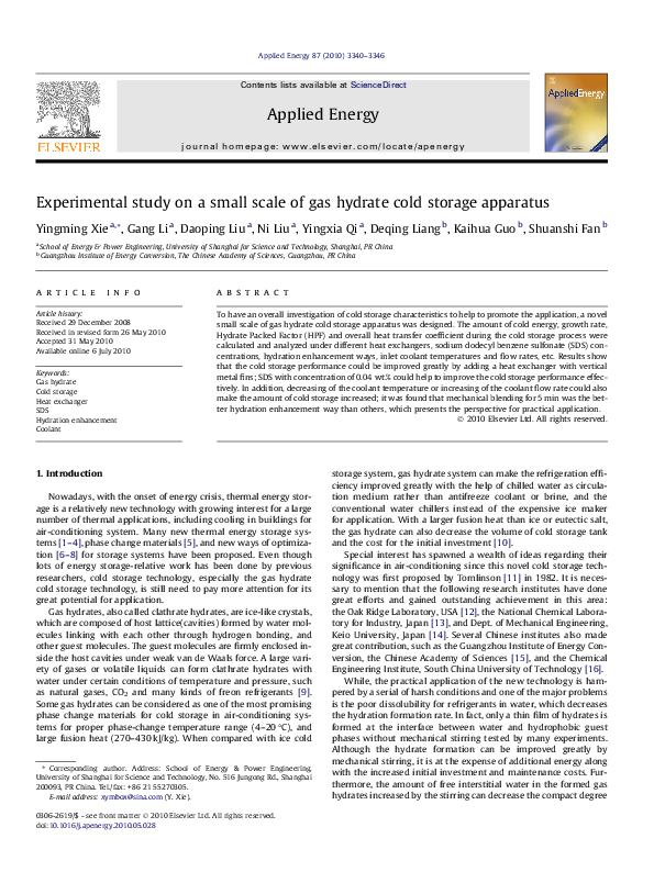 (PDF) Experimental study on a small scale of gas hydrate cold storage ...