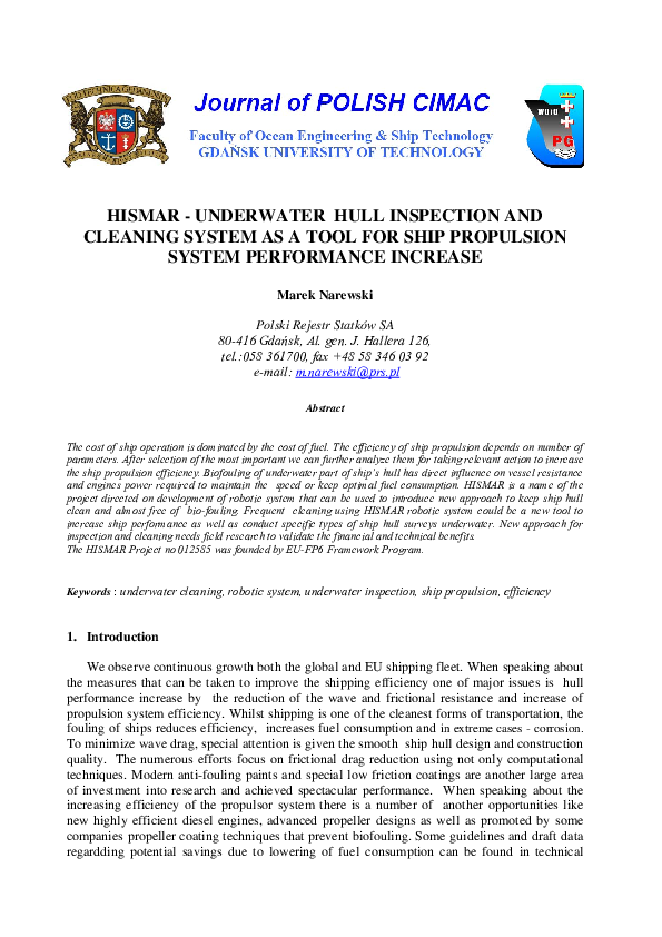(PDF) Hismar-Underwater Hull Inspection And Cleaning System As A Tool ...