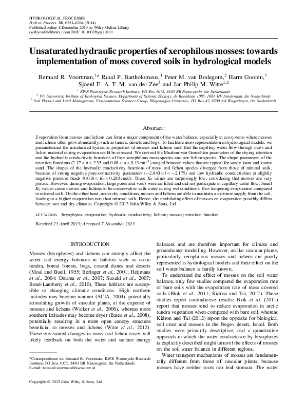 (PDF) Unsaturated hydraulic properties of xerophilous mosses: towards ...