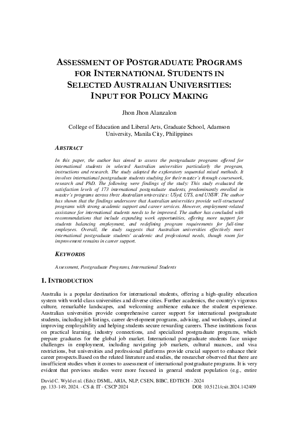 (PDF) ASSESSMENT OF POSTGRADUATE PROGRAMS FOR INTERNATIONAL STUDENTS IN ...