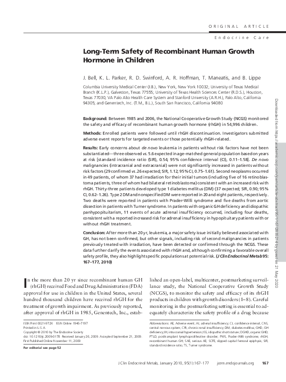 (PDF) Long-Term Safety of Recombinant Human Growth Hormone in Children