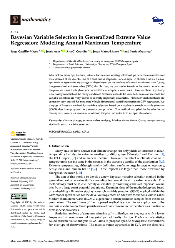 (PDF) Bayesian Variable Selection in Generalized Extreme Value ...