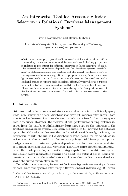 (PDF) An Interactive Tool for Automatic Index Selection in Relational ...