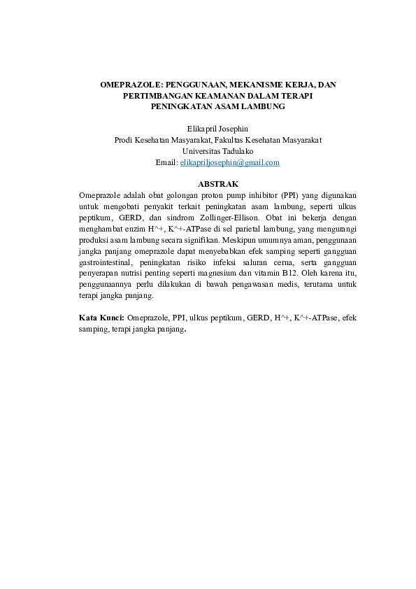 Pdf Omeprazole Penggunaan Mekanisme Kerja