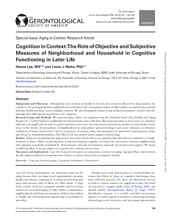 (PDF) Cognition in Context: The Role of Objective and Subjective ...