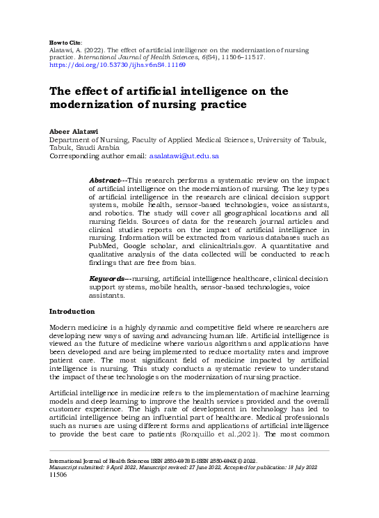 (PDF) Effect of Artificial Intelligence on the Modernization of Nursing ...