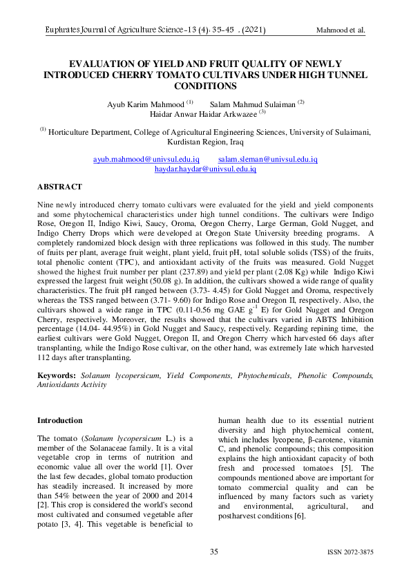 (PDF) EVALUATION OF YIELD AND FRUIT QUALITY OF NEWLY INTRODUCED CHERRY ...