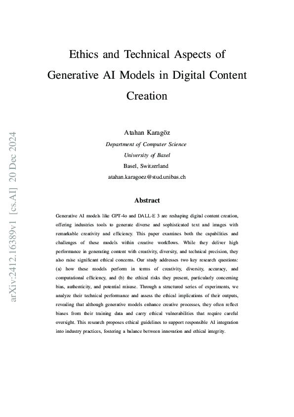 (PDF) Ethics and Technical Aspects of Generative AI Models in Digital ...