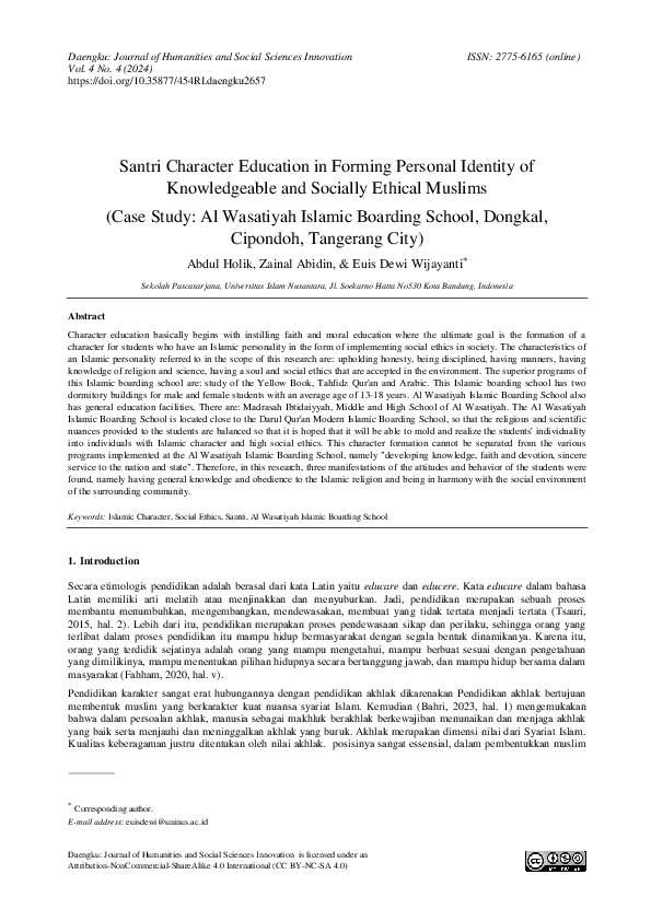 (PDF) Santri Character Education in Forming Personal Identity of ...