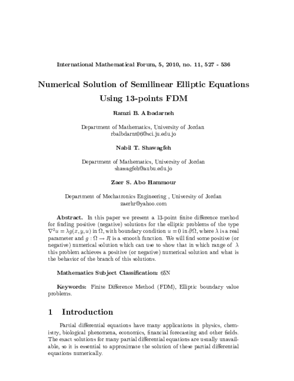 (PDF) Numerical solution of semi linear Elliptic Equations using 13 ...