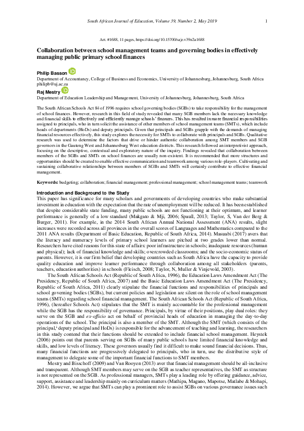(PDF) Collaboration between school management teams and governing ...