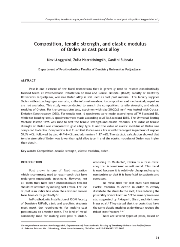 (PDF) Composition, tensile strength, and elastic modulus of Orden as ...