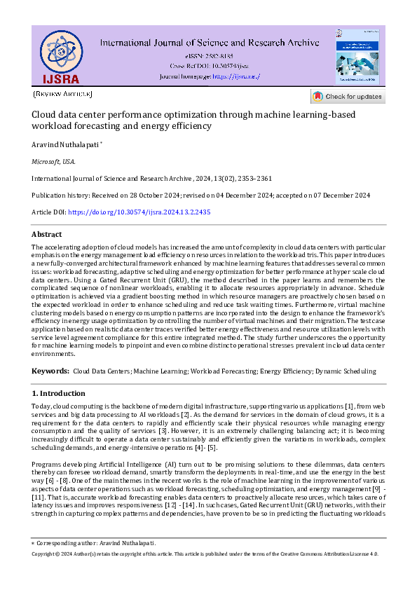 (PDF) Cloud data center performance optimization through ML-based framework