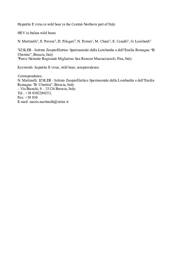 (PDF) Hepatitis E Virus in Wild Boar in the Central Northern Part of Italy
