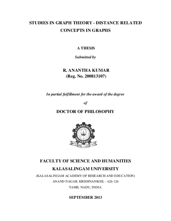 (PDF) Studies in graph theory distance related concepts in graphs
