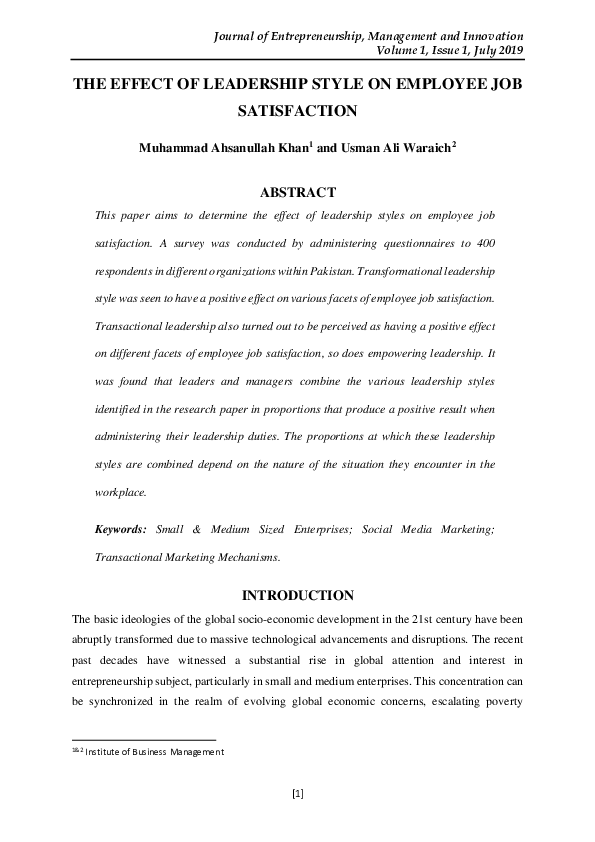 (PDF) The Effect of Leadership Style on Employee Job Satisfaction