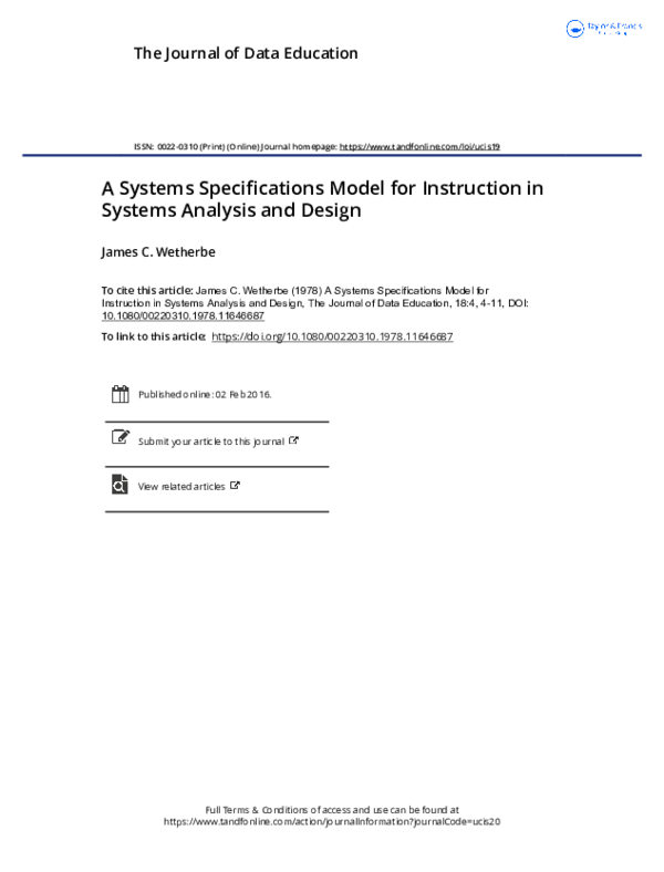 (PDF) A Systems Specifications Model for Instruction in Systems ...