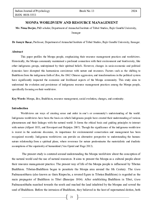 (PDF) MONPA WORLDVIEW AND RESOURCE MANAGEMENT