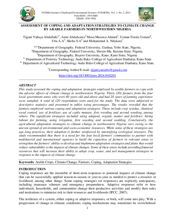 (PDF) Assessment of Coping and Adaptation Strategies to Climate Change ...
