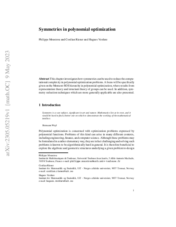 (PDF) Symmetries in polynomial optimization