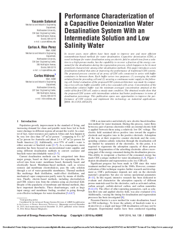 (PDF) Performance Characterization of a Capacitive Deionization Water ...