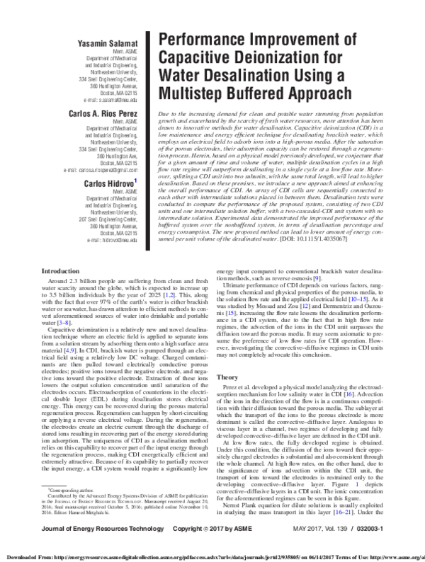 (PDF) Performance Improvement of Capacitive Deionization for Water ...