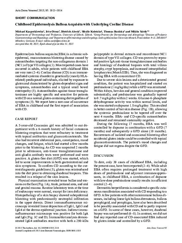 (PDF) Childhood Epidermolysis Bullosa Acquisita with Underlying Coeliac ...