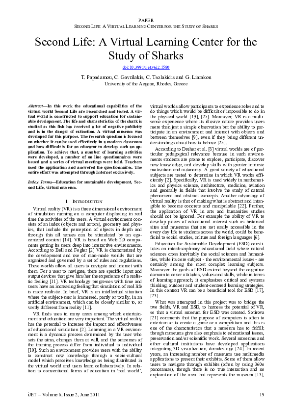 (PDF) Second Life: A Virtual Learning Center for the Study of Sharks