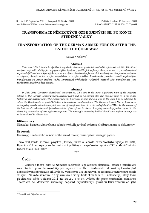 (PDF) Transformation of the German Armed Forces after the End of the ...