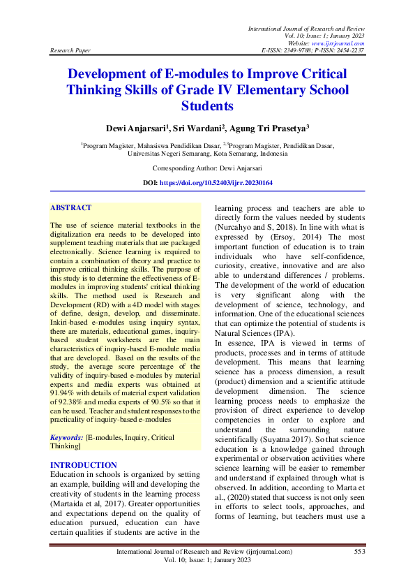 (PDF) Development of E-modules to Improve Critical Thinking Skills of ...