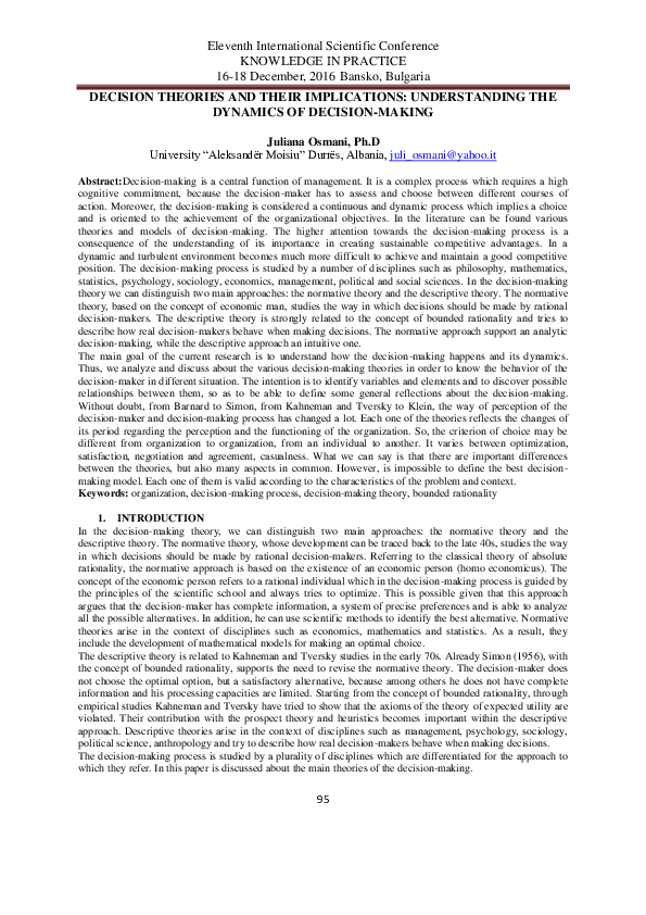(PDF) Decision Theories and Their Implications: Understanding the ...