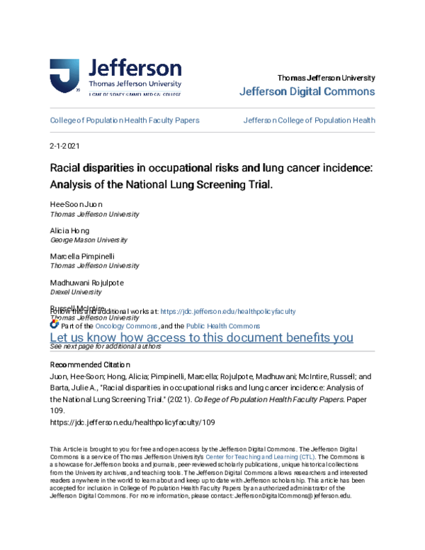 (PDF) Racial disparities in occupational risks and lung cancer ...