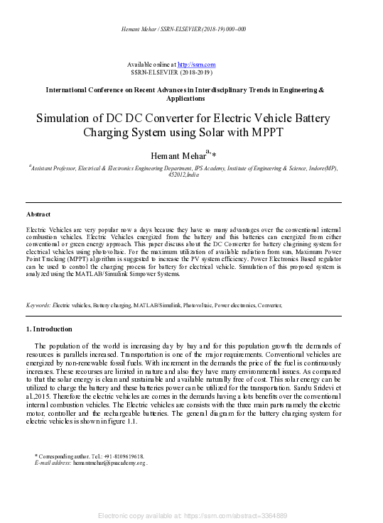 (PDF) Simulation of DC DC Converter for Electric Vehicle Battery ...