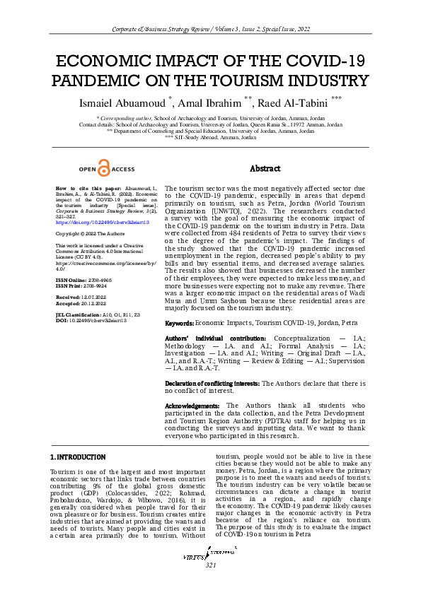 (PDF) Economic impact of the COVID-19 pandemic on the tourism industry