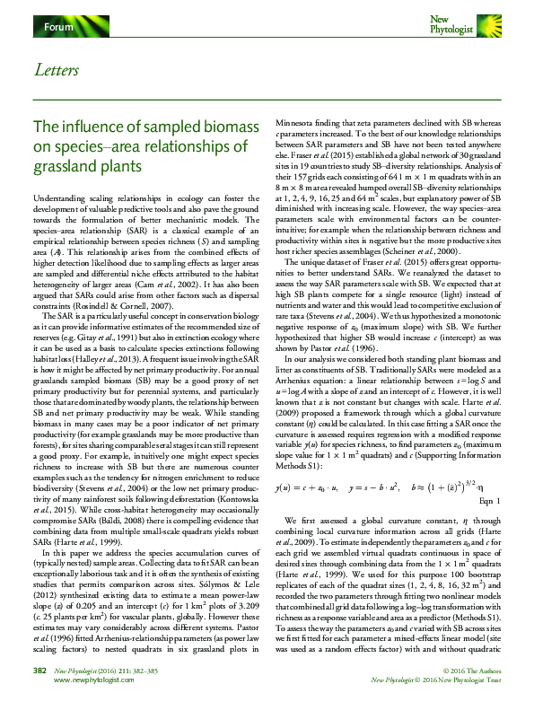 (PDF) The influence of sampled biomass on species–area relationships of ...