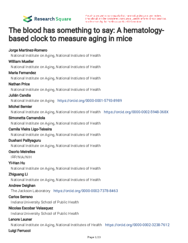 (PDF) The blood has something to say: A hematology-based clock to ...