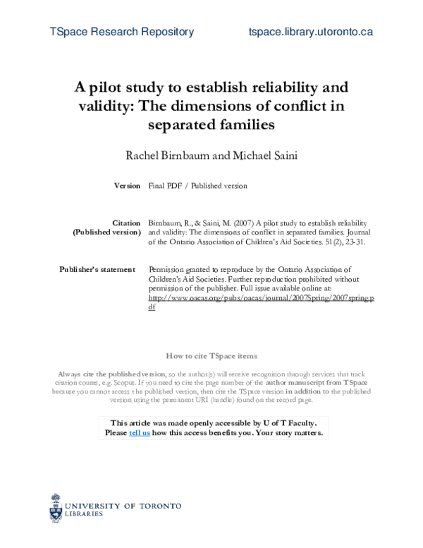 (PDF) A pilot study to establish reliability and validity: The ...