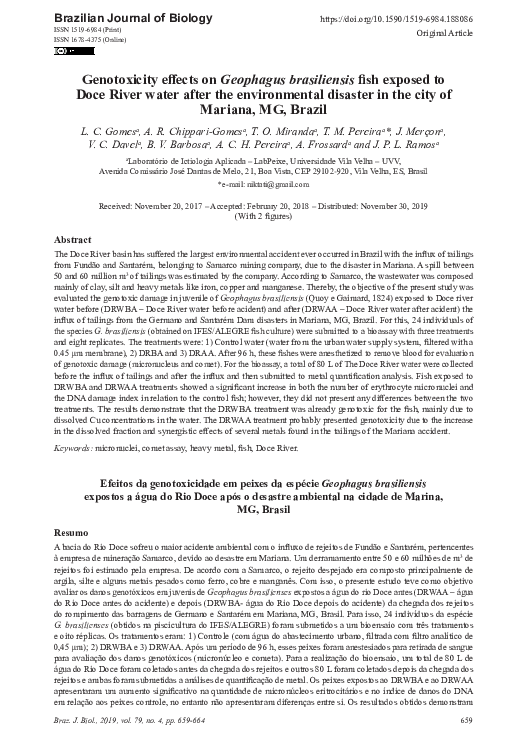 (PDF) Genotoxicity effects on Geophagus brasiliensis fish exposed to ...