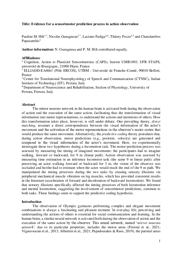 (PDF) Evidence for a sensorimotor prediction process in action observation