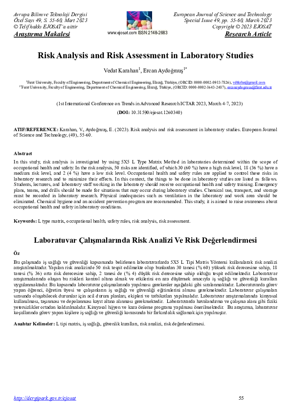 (PDF) Risk Analysis and Risk Assessment in Laboratory Studies