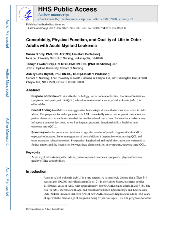 (PDF) Comorbidity, Physical Function, and Quality of Life in Older ...