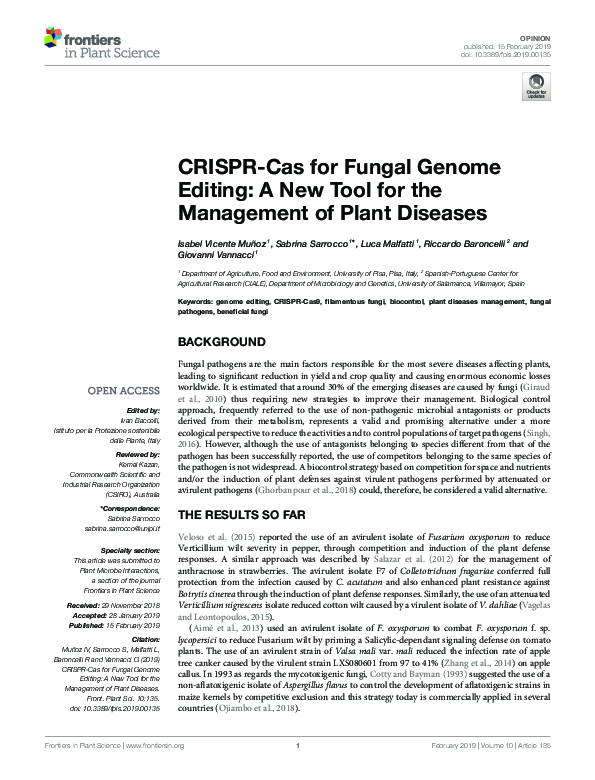 (PDF) CRISPR-Cas for Fungal Genome Editing: A New Tool for the ...