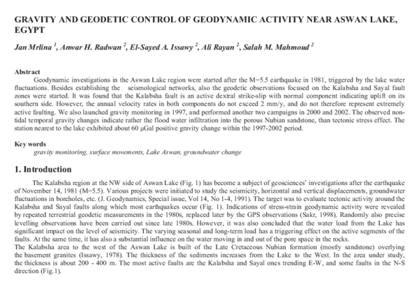 (PDF) Gravity and Geodetic Control of Geodynamic Activity near Aswan ...