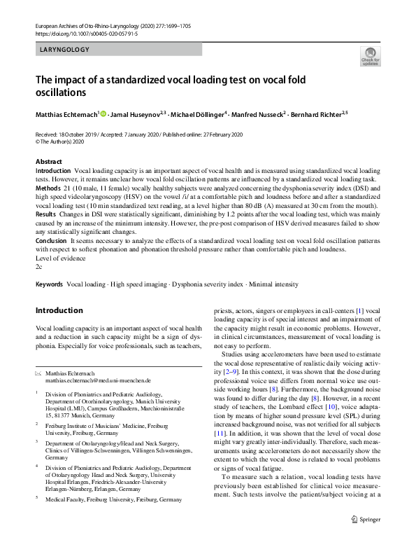 (PDF) The impact of a standardized vocal loading test on vocal fold ...