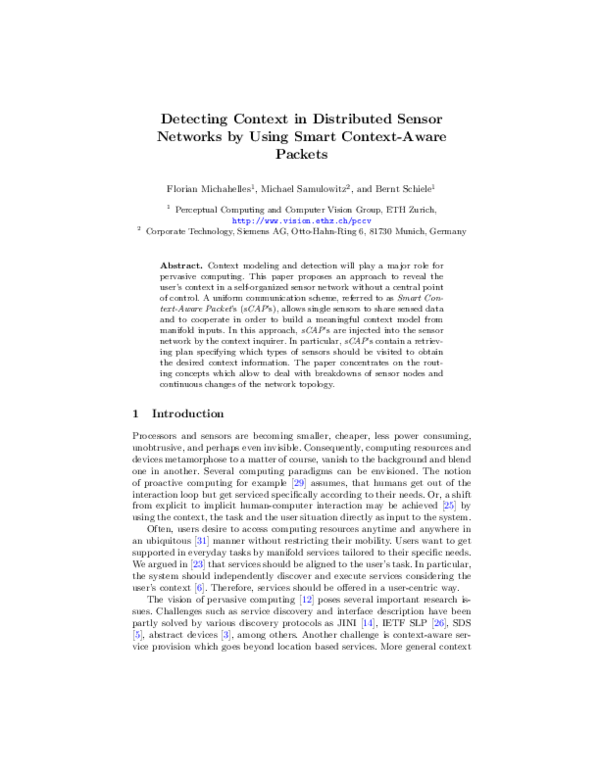(PDF) Detecting Context in Distributed Sensor Networks by Using Smart ...