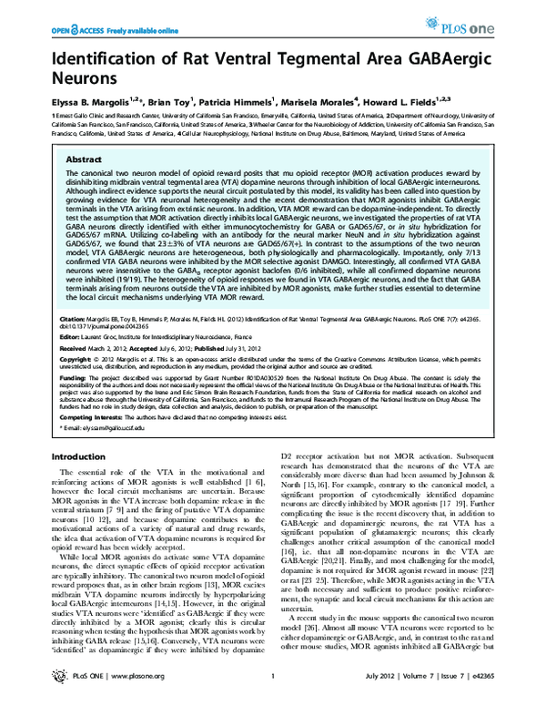 (PDF) Identification of rat ventral tegmental area GABAergic neurons