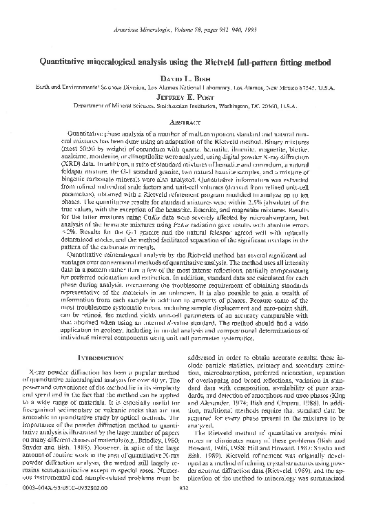 (PDF) Quantitative mineralogical analysis using the Rietveld full ...