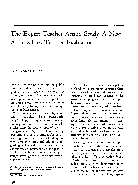 (PDF) The Expert Teacher Action Study: A New Approach to Teacher Evaluation