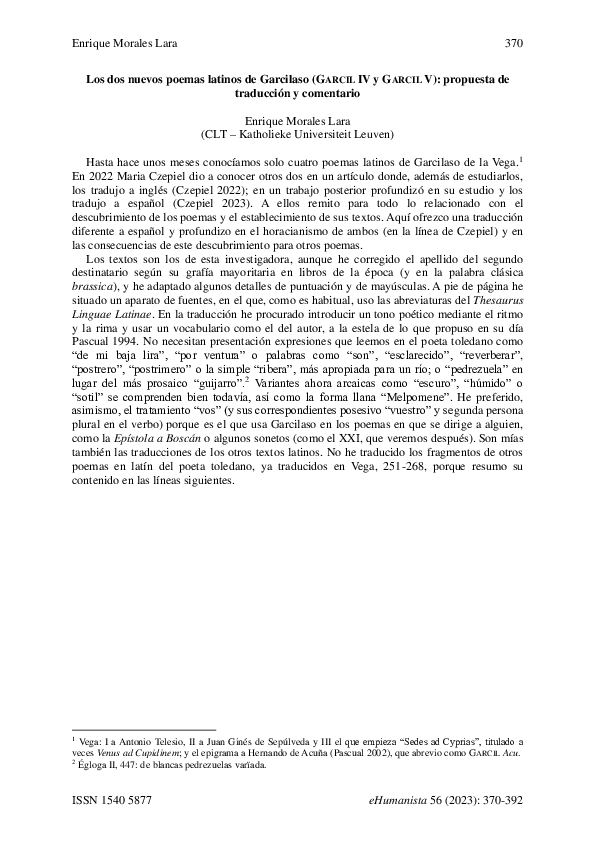 (PDF) Los dos nuevos poemas latinos de Garcilaso (GARCIL IV y GARCIL V ...